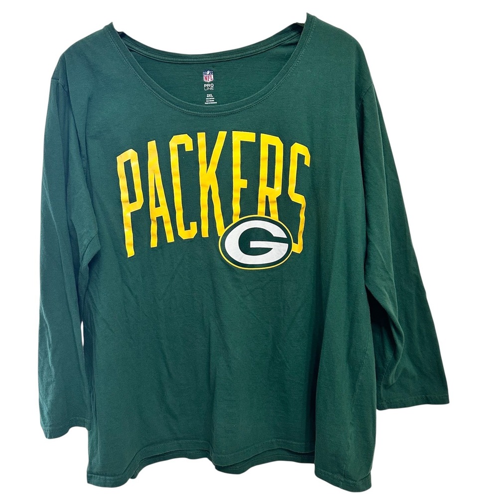 NFL Pro Line Green Bay Packers Women 2XL Green Long Sleeve Graphic TShirt Cotton